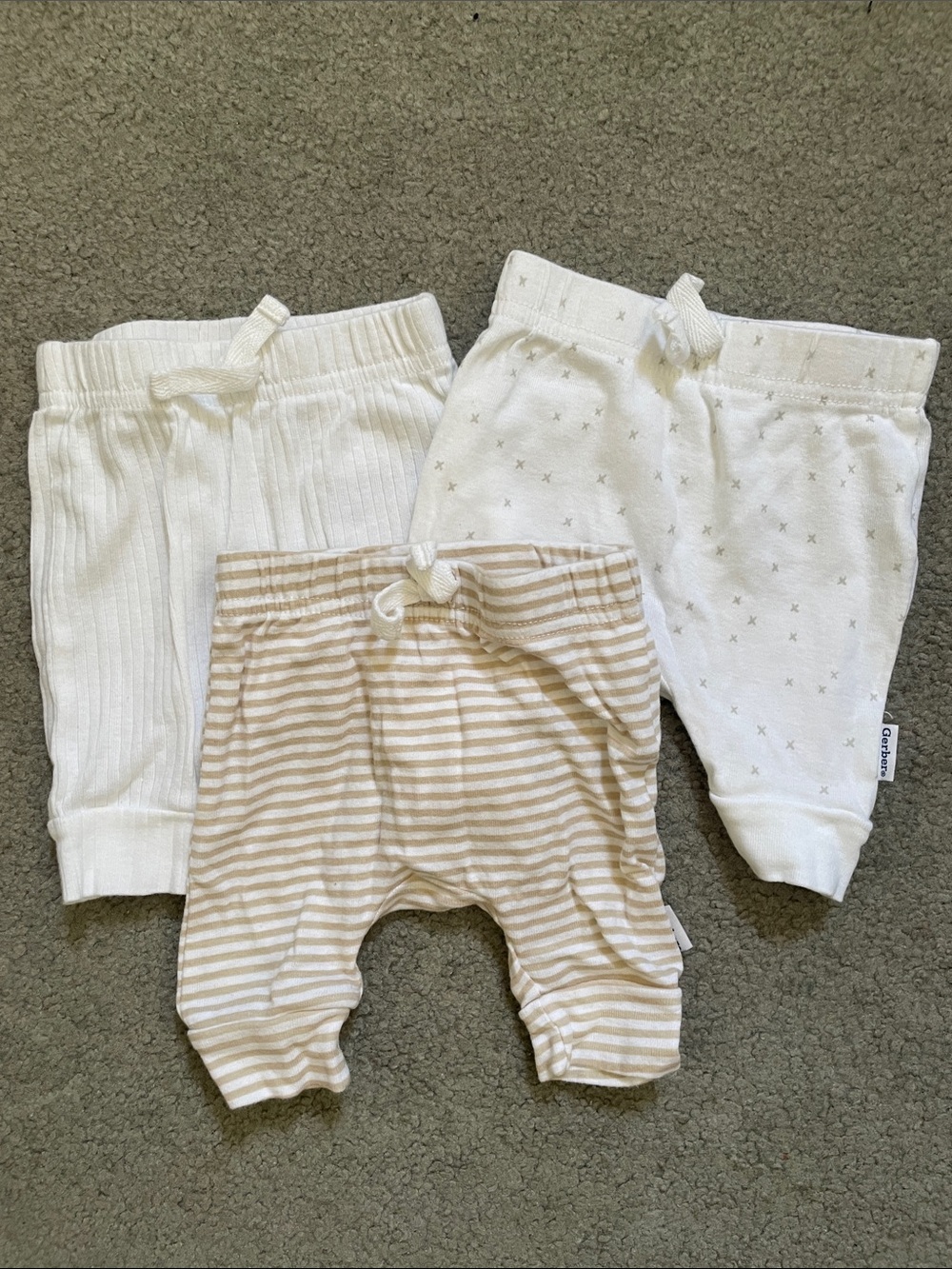 Gerber Neutral Baby Pants 3-Pack - White & Tan - never worn!